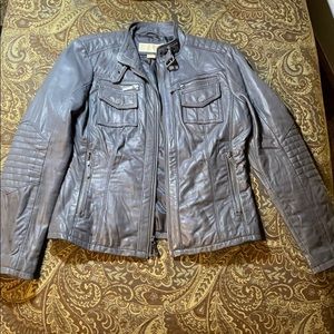Michael Kors Gray Leather Zip Jacket
